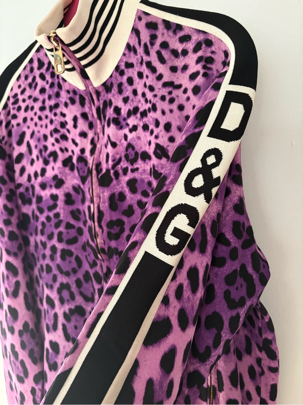 Dolce & Gabbana Purple and Black Leopard-Print Bomber Jacket